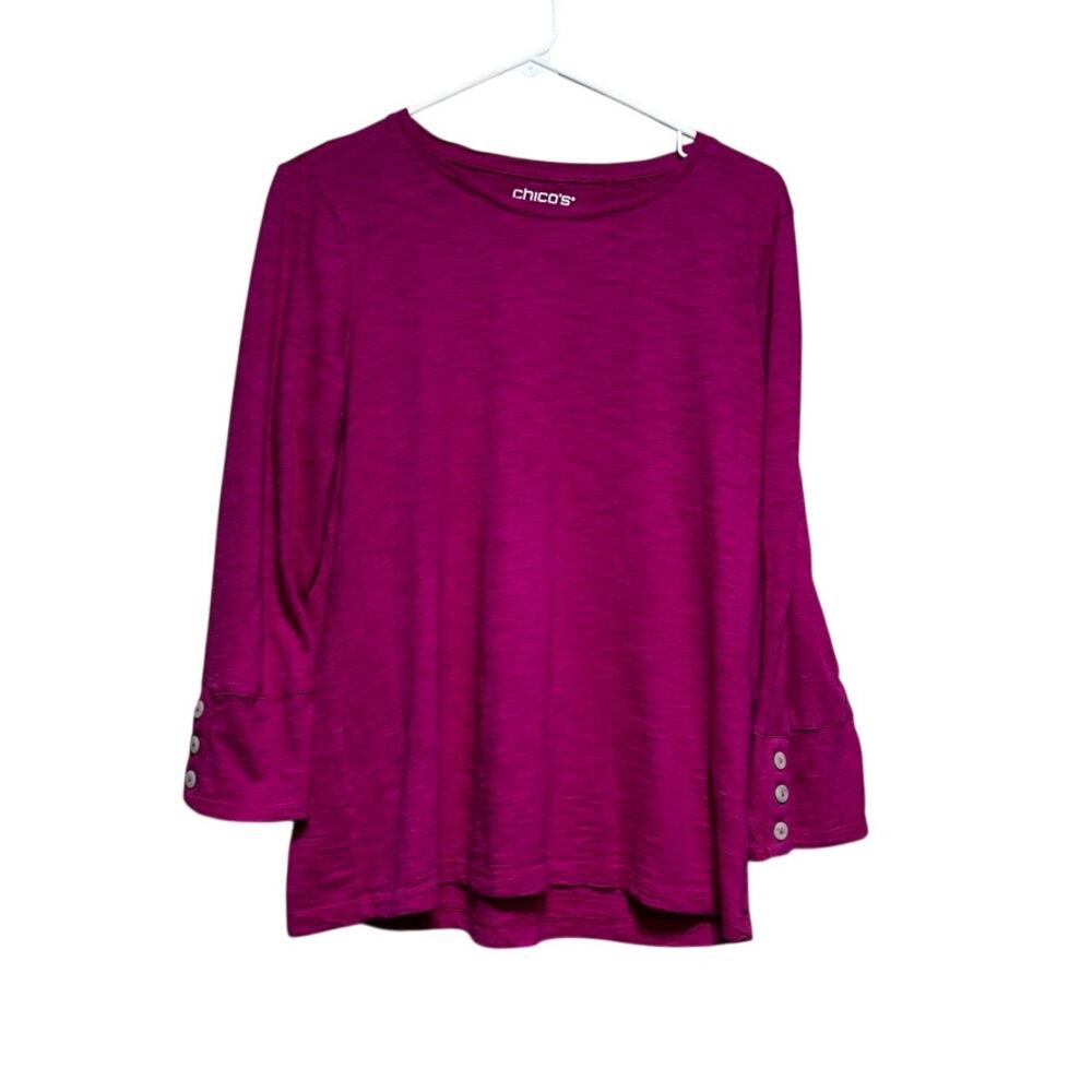 Chico's Magenta Berry Top Size 1 US M Button 3/4 Sleeve Swing Tunic Cotton Modal